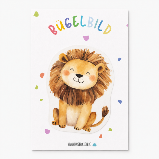 Bügelbild „Löwe" (A6) im Aquarellstil zum Aufbügeln auf Shirts, Pullover oder Kita-Beutel – niedliches Geschenk zur Geburt oder zum Kindergeburtstag
