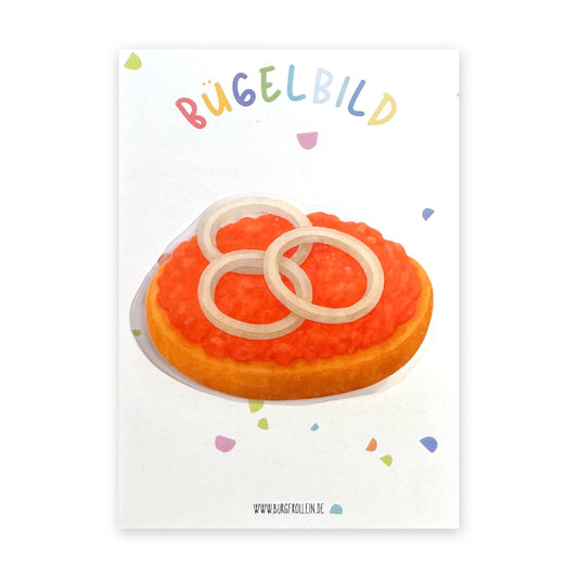 Bügelbild "Mettbrötchen" zum Aufbügeln (A6) – Food-Aufbügelmotiv für Shirts und Taschen, witzige Geschenkidee von Burgfrollein