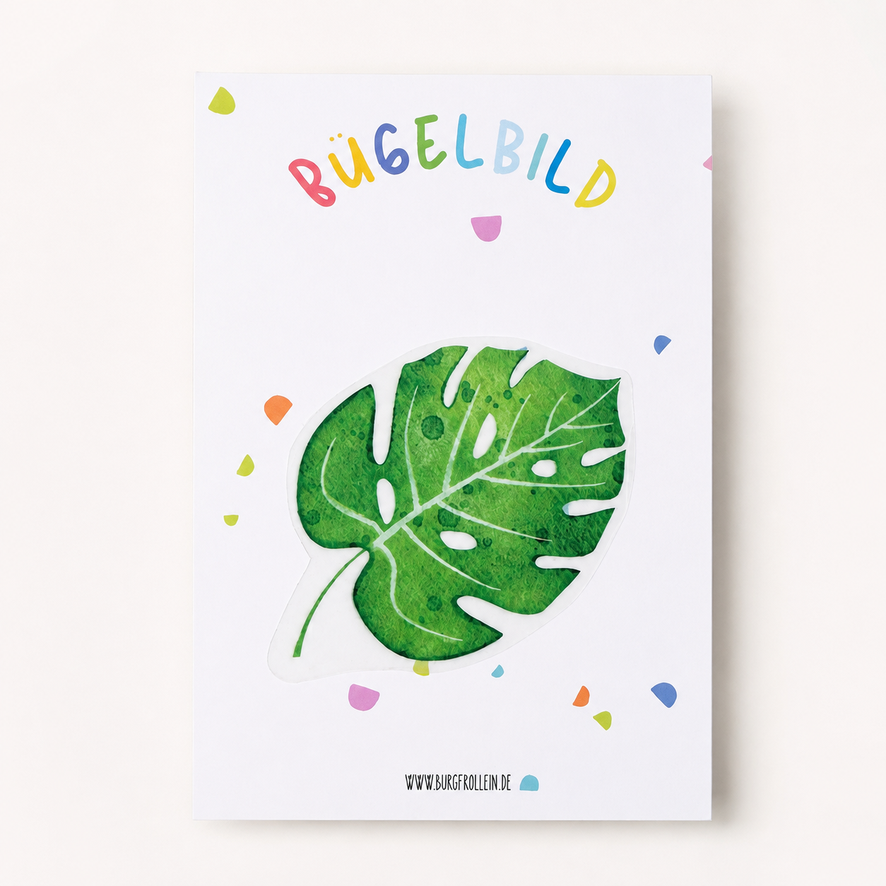 Bügelbild "Monstera Blatt" zum Aufbügeln (A6) – Blätter-Aufbügelmotiv für Kinderkleidung von Burgfrollein