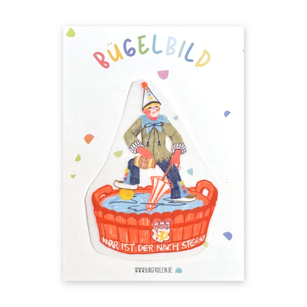 Bügelbild "Narrenbrunnen" zum Aufbügeln (A6) – Karnevals-Aufbügelmotiv für Kostüme, Shirts und Kinderkleidung von Burgfrollein
