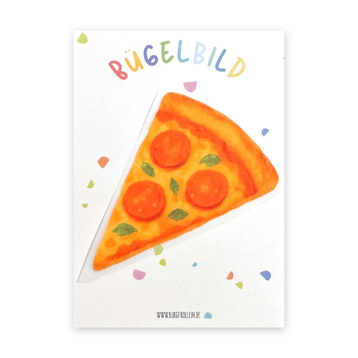 Bügelbild "Pizza" zum Aufbügeln (A6) – Food-Aufbügelmotiv für Kinderkleidung von Burgfrollein