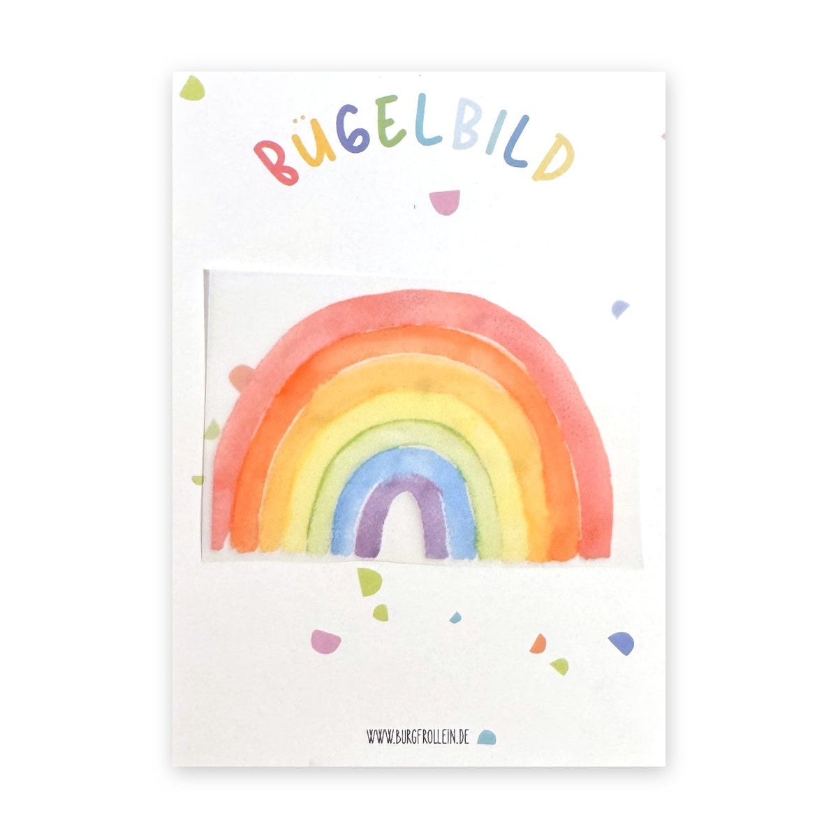 Bügelbild "Regenbogen" zum Aufbügeln (A6) – Regenbogen-Aufbügelmotiv für Kinderkleidung von Burgfrollein