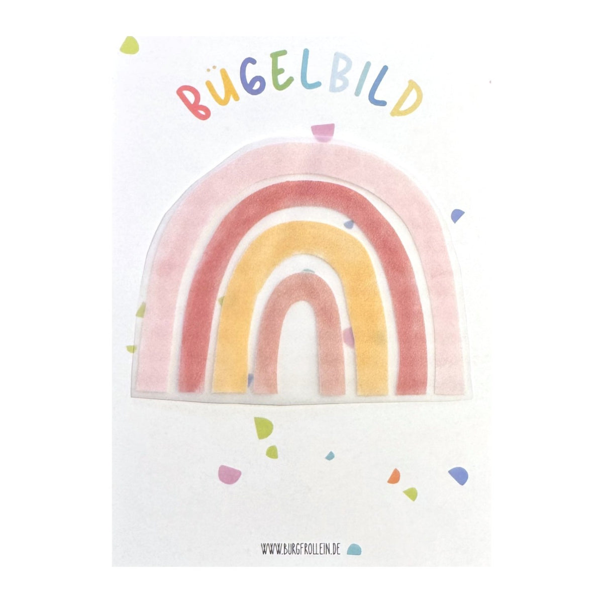 Bügelbild "Regenbogen rosa" zum Aufbügeln (A6) – Aufbügelmotiv von Burgfrollein