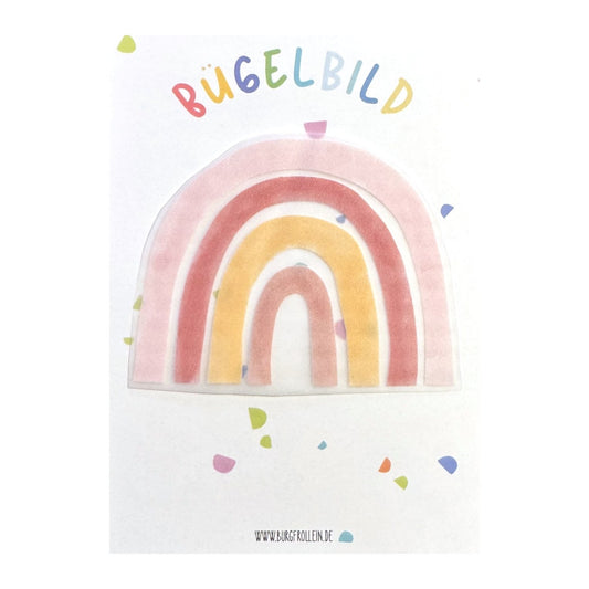 Bügelbild "Regenbogen rosa" zum Aufbügeln (A6) – Aufbügelmotiv von Burgfrollein