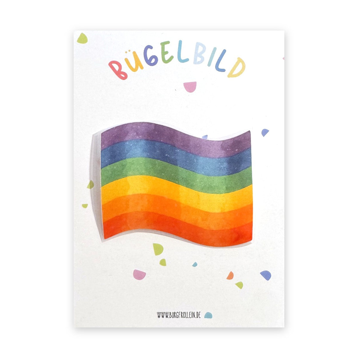 Bügelbild "Regenbogenflagge" zum Aufbügeln (A6) – Regenbogen-Aufbügelmotiv für Shirts, Jacken und Taschen von Burgfrollein