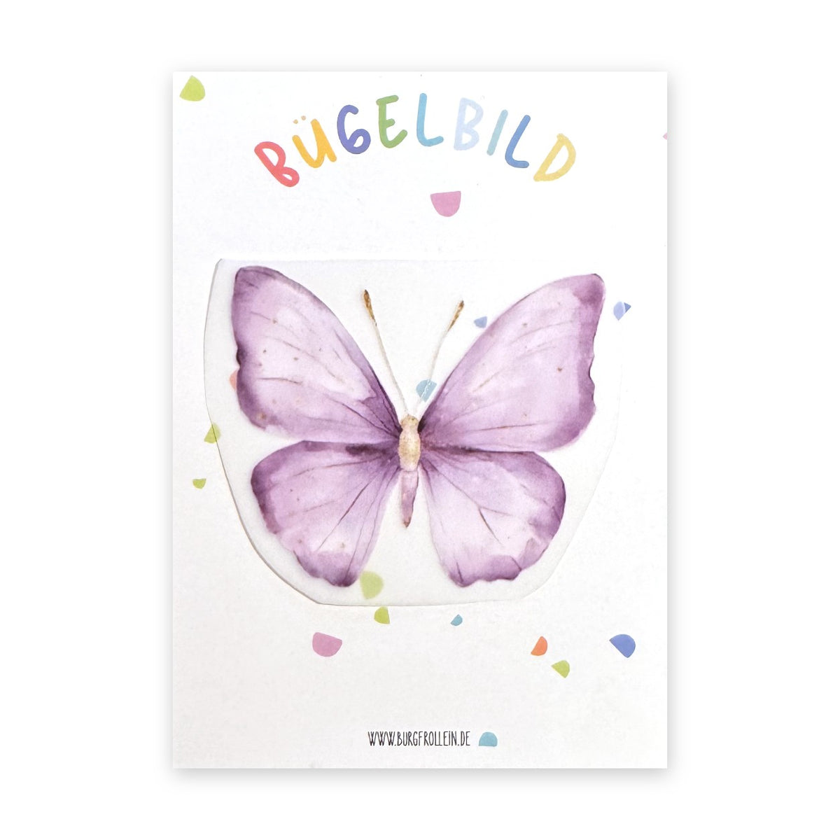 Bügelbild "Schmetterling lila" zum Aufbügeln (A6) – Schmetterlings-Aufbügelmotiv für Kinderkleidung von Burgfrollein