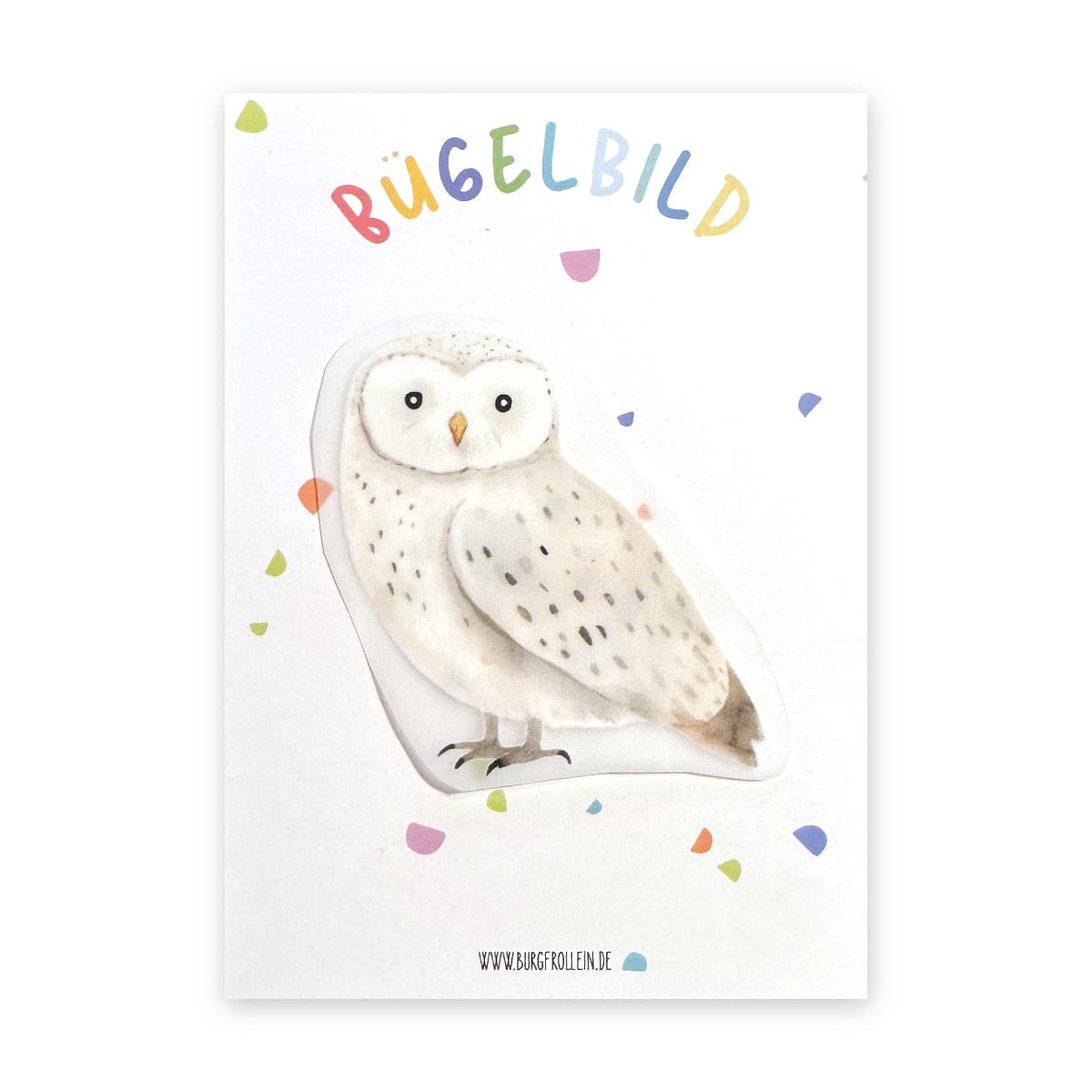 Bügelbild "Schneeeule" zum Aufbügeln (A6) – Eulen-Aufbügelmotiv für Kinderkleidung von Burgfrollein