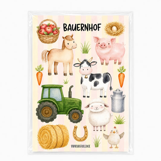 Bügelbild Set Bauernhof für Kinder – Pferd, Kuh, Schwein, Traktor und Schaf, zum Aufbügeln auf Shirts und Taschen