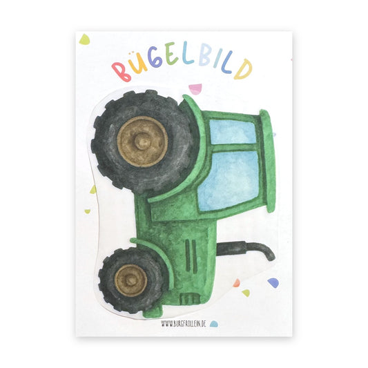 Bügelbild "Traktor" zum Aufbügeln (A6) – Trecker-Aufbügelmotiv für Kinderkleidung von Burgfrollein