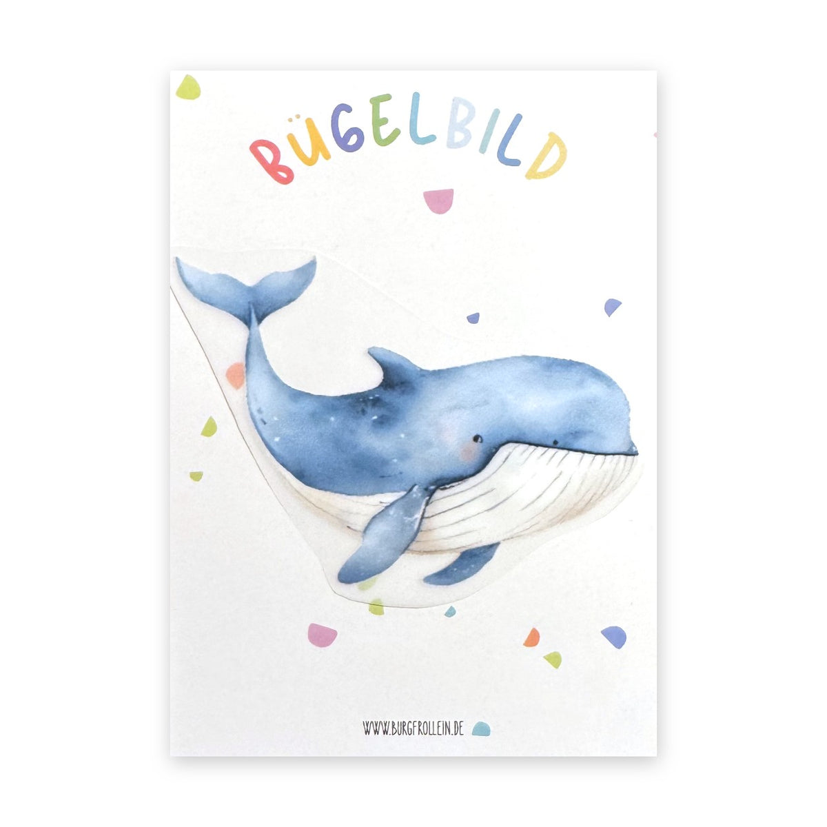 Bügelbild "Wal" zum Aufbügeln (A6) – Meeres-Aufbügelmotiv für Kinderkleidung von Burgfrollein