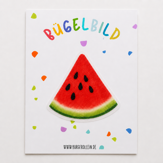 Bügelbild „Wassermelone" (A6) im Aquarellstil zum Aufbügeln auf Shirts, Pullover oder Kita-Beutel – fruchtiges Sommer-Geschenk für Kinder