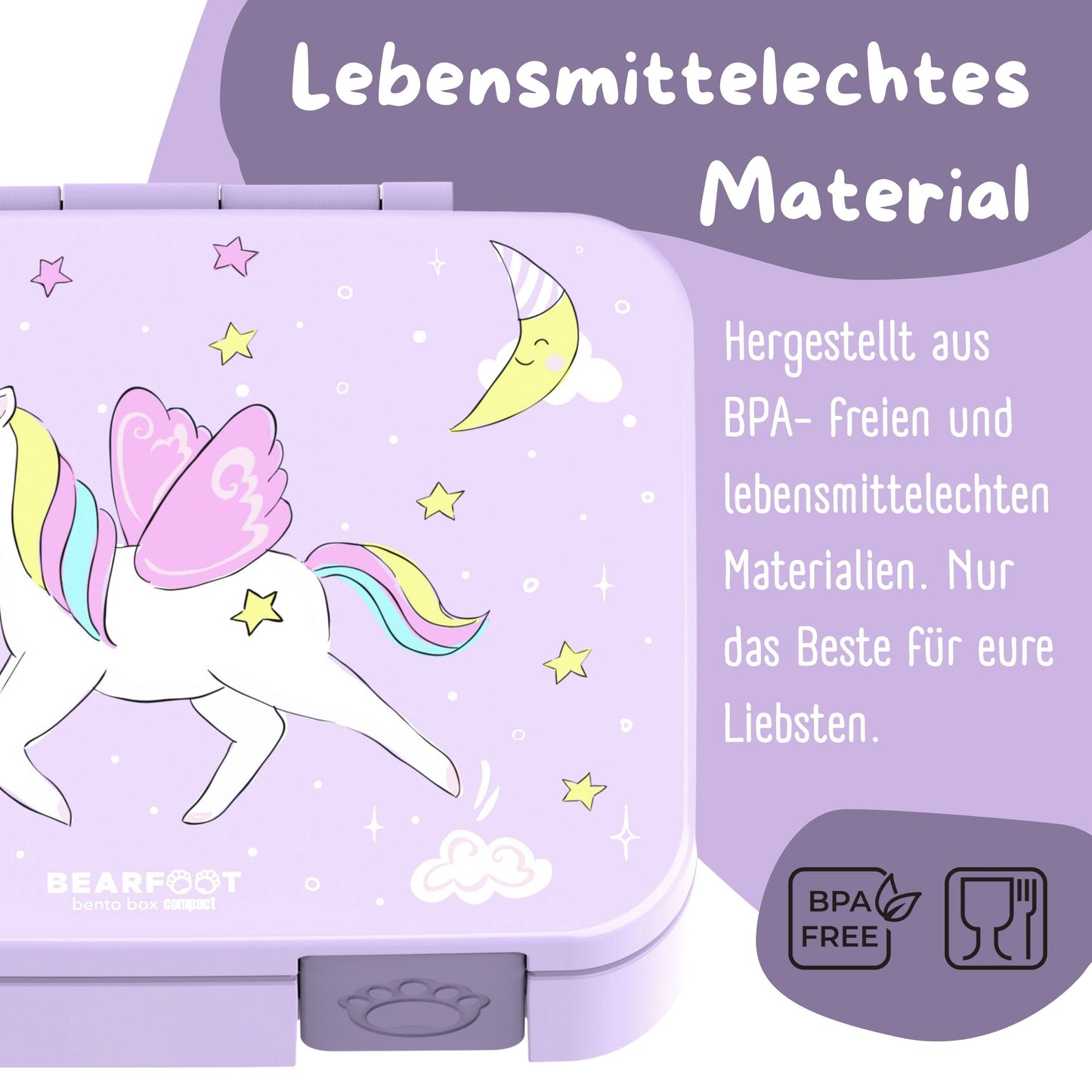 Brotdose mit "Einhorn"-Motiv und Fächern, leicht & auslaufsicher, 650ml