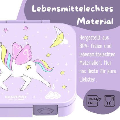 Brotdose mit "Einhorn"-Motiv und Fächern, leicht & auslaufsicher, 650ml