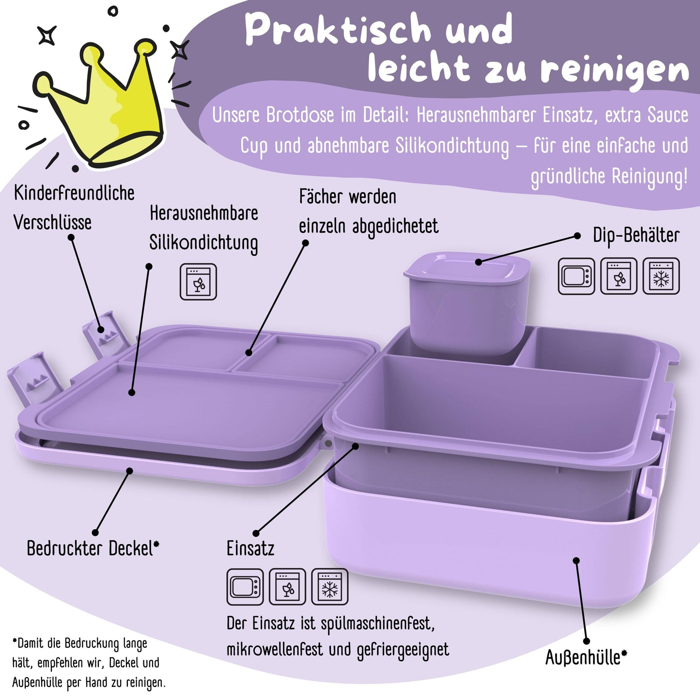 Brotdose mit "Meerjungfrau"-Motiv und Fächern, leicht & auslaufsicher, 650ml