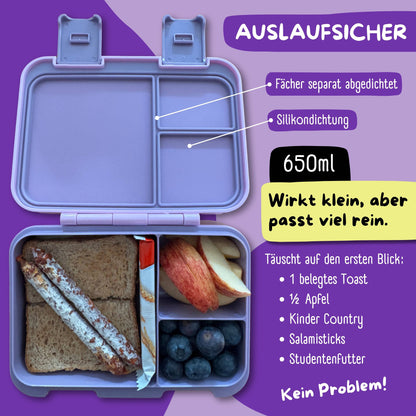Lila Brotdose mit Fächern, leicht & auslaufsicher, 650ml