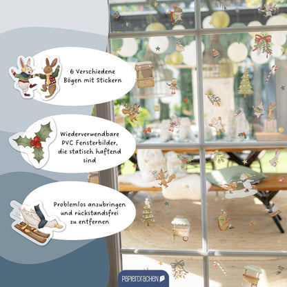 Wiederverwendbare Fensterbilder "Wintertiere" von Papierdrachen
