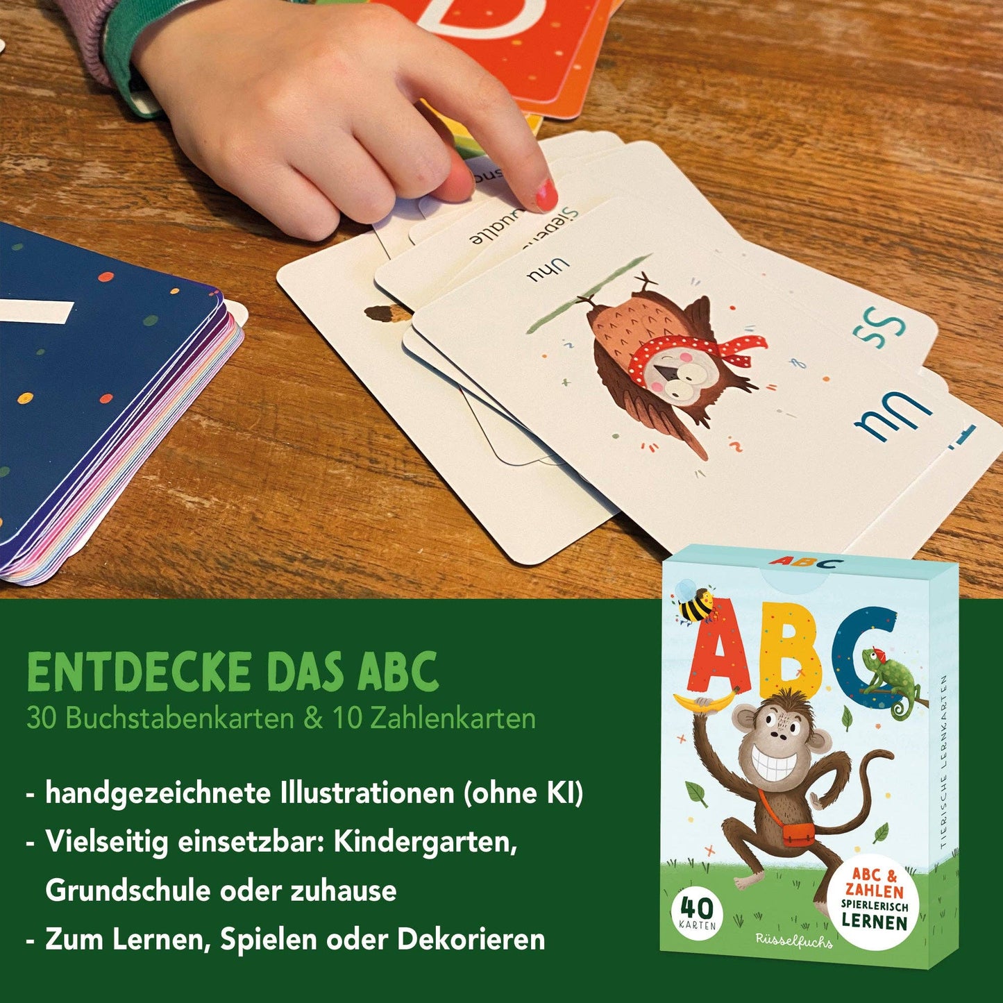 ABC-Kartenset mit 30 Buchstabenkarten und 10 Zahlenkarten von Rüsselfuchs