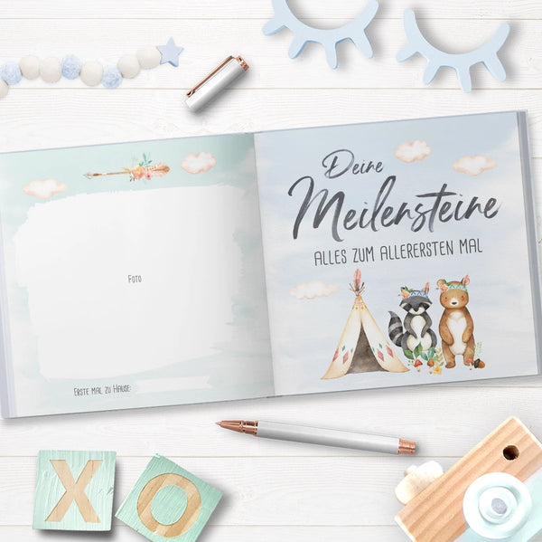 Blaues Babybuch "Hallo kleiner Schatz" - perfekt als Geschenkidee zur Geburt