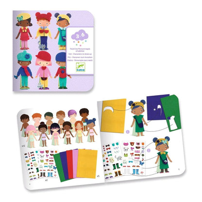 Djeco Filz-Bastelset „Personen zum Anziehen“ – kreatives Anzieh- und Bekleidungsspiel mit Filzfiguren, Stickern und bunten Filzstoffen, für Kinder von 3 bis 6 Jahren