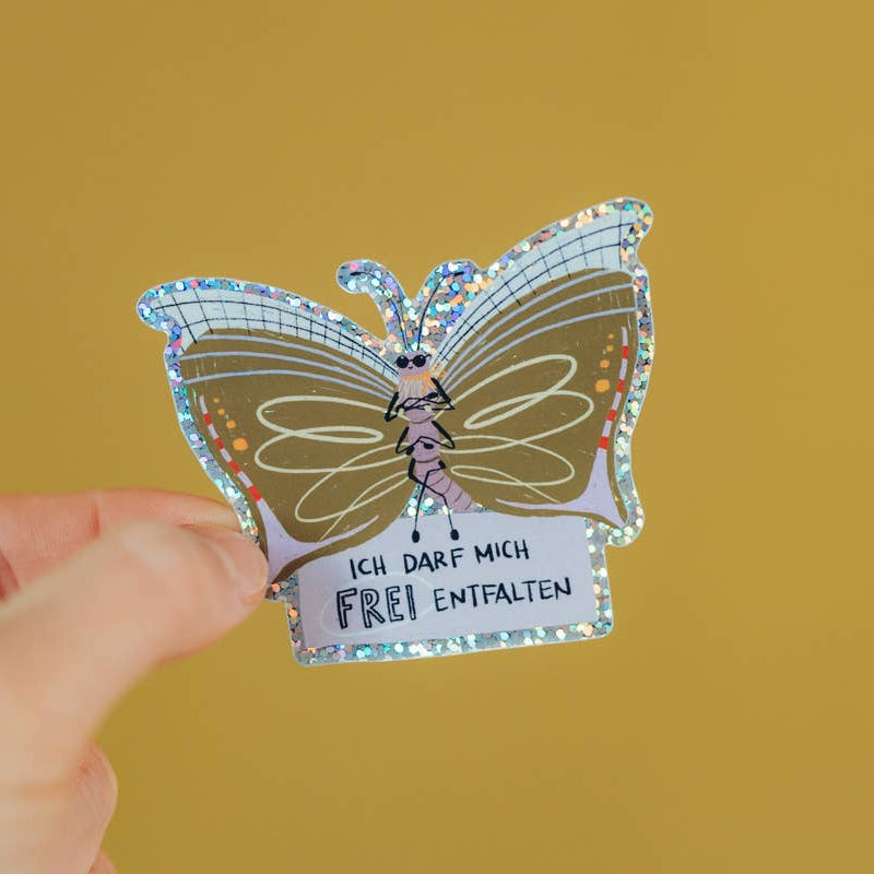 Schmetterling-Glitzersticker "Ich darf mich frei entfalten" von Liesels Wicht