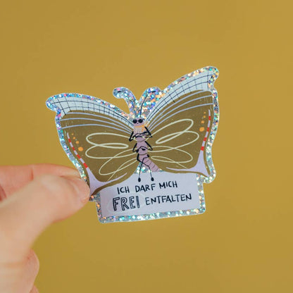 Schmetterling-Glitzersticker "Ich darf mich frei entfalten" von Liesels Wicht