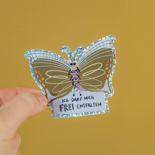 Schmetterling-Glitzersticker "Ich darf mich frei entfalten" von Liesels Wicht