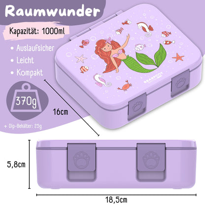 Brotdose mit "Meerjungfrau"-Motiv und Fächern, leicht & auslaufsicher, 650ml