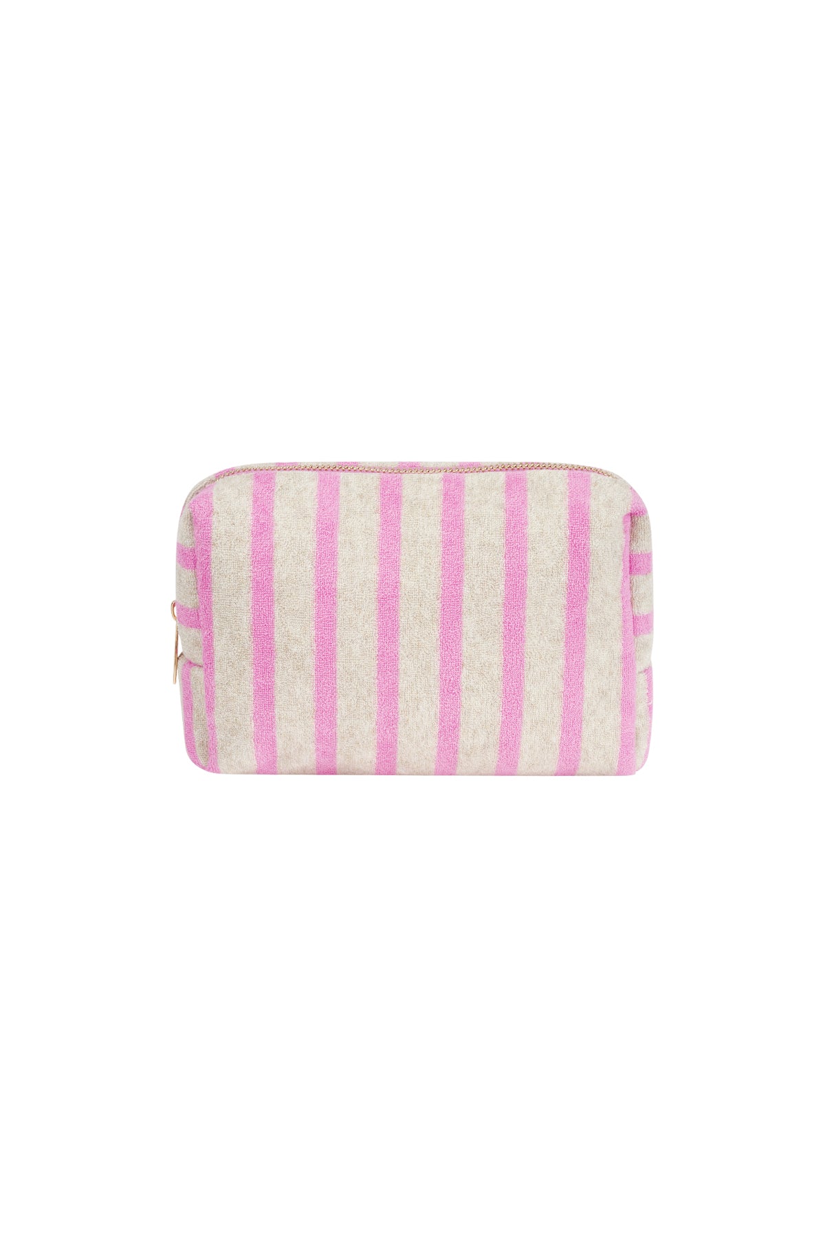 Kosmetiktasche aus Frottee mit Streifen in Rosa-Weiß, 20x17cm