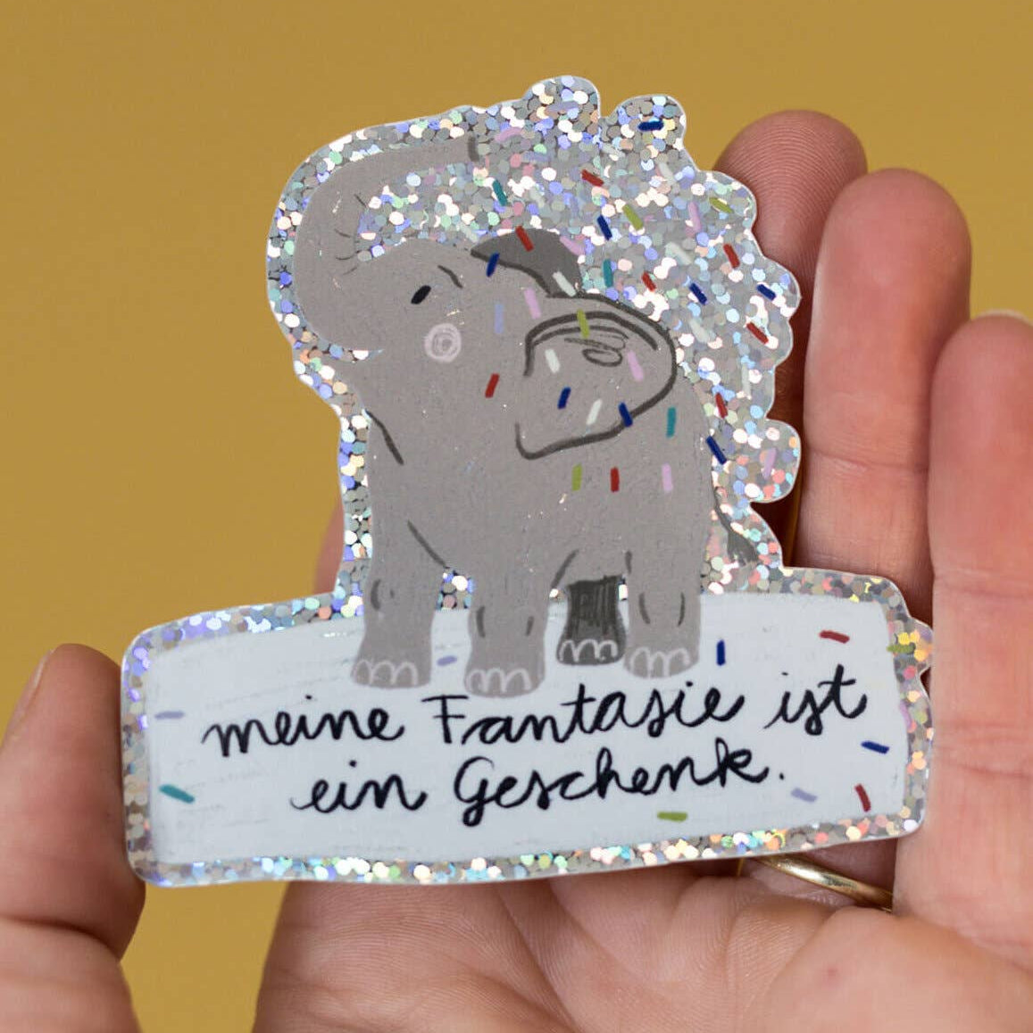 Elefant-Glitzersticker "Meine Fantasie ist ein Geschenk" von Liesels Wicht