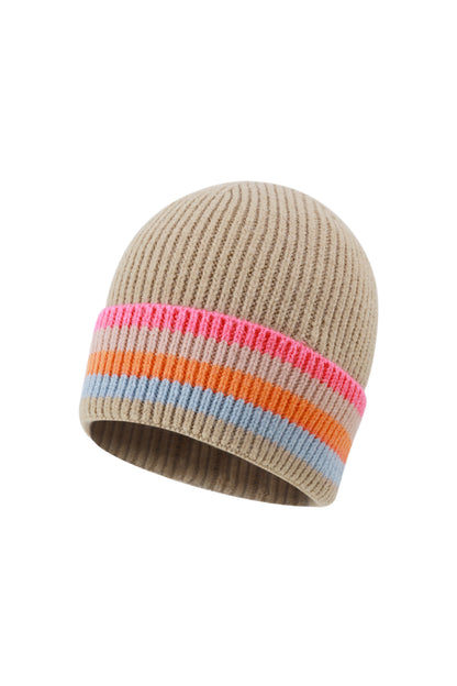 Strickmütze mit bunten Streifen, verschiedene Farben – Beige