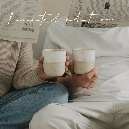Eulenschnitt Mama und Papa Becher mit Herz – limited edition Keramiktassen als Partnergeschenk
