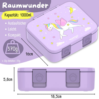 Brotdose mit "Einhorn"-Motiv und Fächern, leicht & auslaufsicher, 650ml