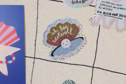 Muschel-Glitzersticker "Ich bin wertvoll" von Liesels Wicht