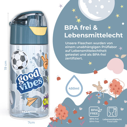 Auslaufsichere Trinkflasche von Bearfoot mit "Good Vibes"-Motiv für Kinder