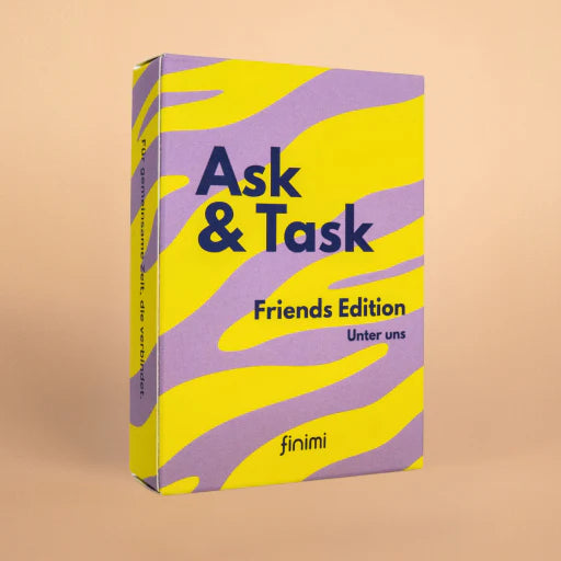Finimi Ask & Task Friends Edition Kartenspiel in Gelb-Lila – ideales Geschenk zum Mädelsabend, JGA oder Geburtstag unter Freundinnen