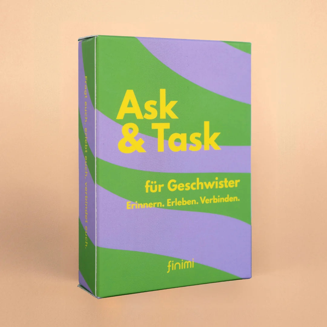 Finimi Ask & Task Geschwister Edition Kartenspiel in Grün-Lila – schönes Geschenk zu Weihnachten oder Geburtstag für Schwestern und Brüder