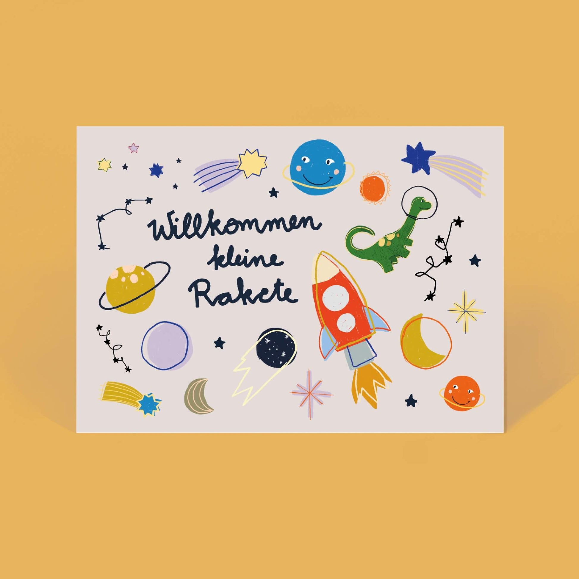 Geburtskarte "Willkommen kleine Rakete" von Liesel's Wicht mit Weltraum-Motiv – schöne Geschenkidee zur Geburt