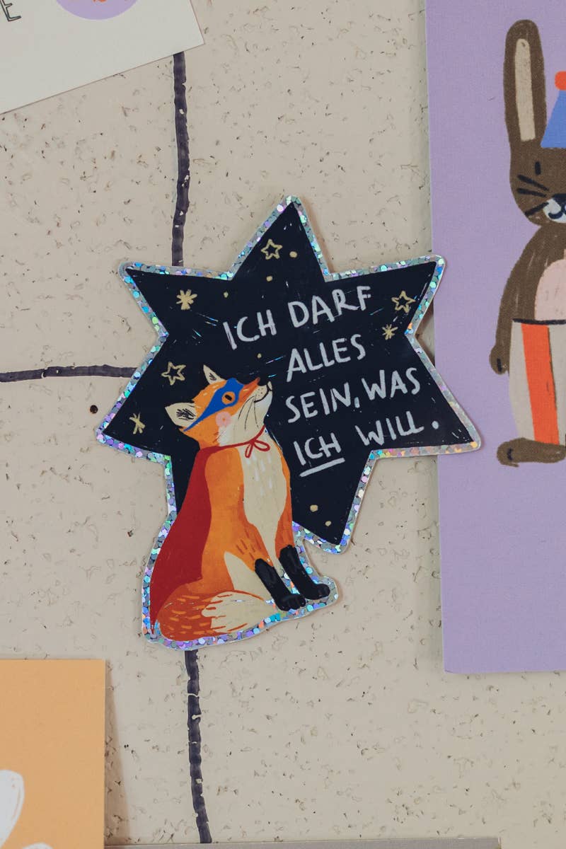 Glitzersticker 'Ich darf alles sein, was ich will' von Liesel's Wicht mit Fuchs-Motiv – originelle Geschenkidee für Kinder und Jugendliche