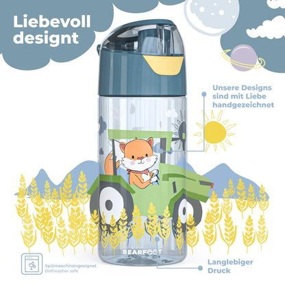 Auslaufsichere Trinkflasche mit Traktor-Motiv für Kinder