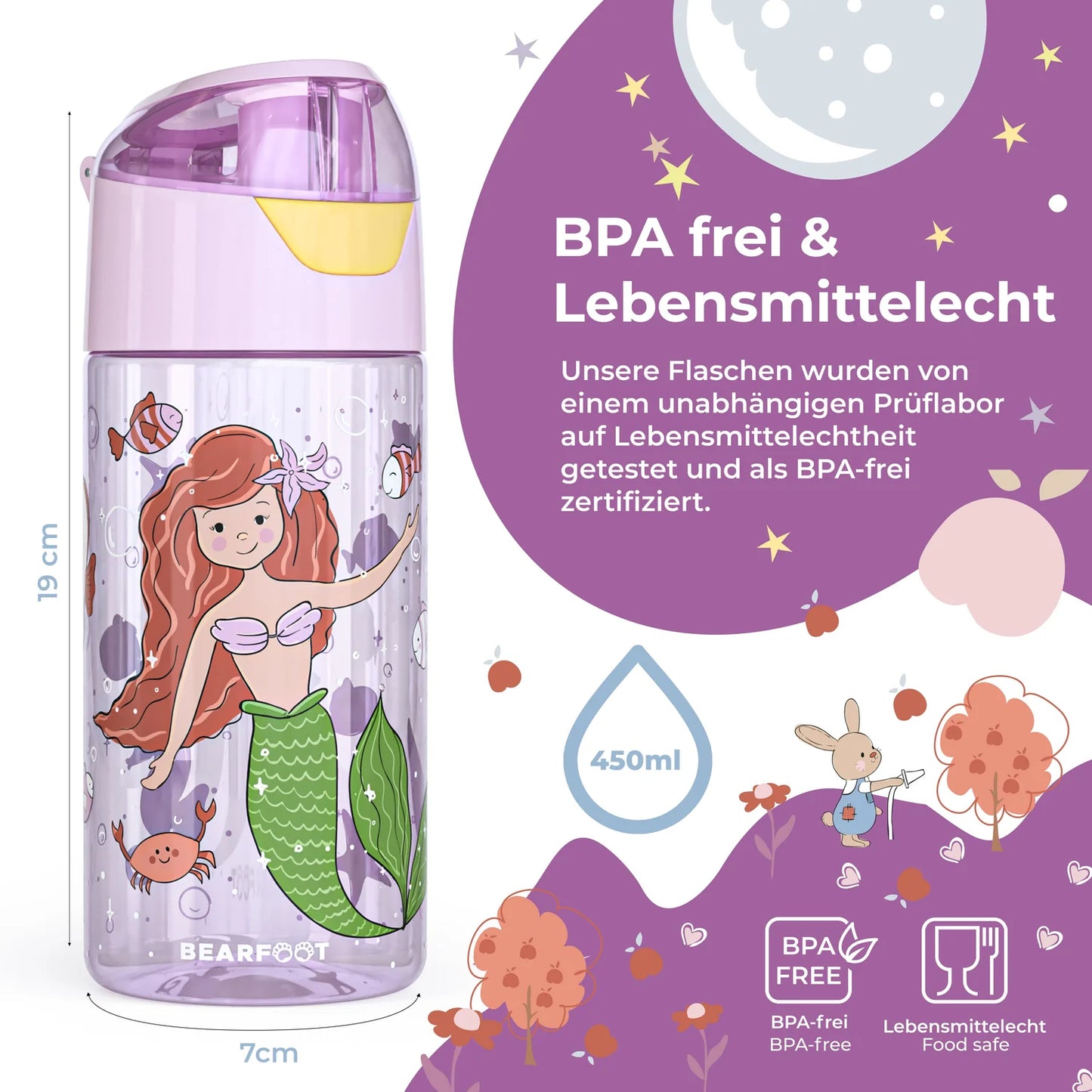 Auslaufsichere Trinkflasche mit Meerjungfrauen-Motiv für Kinder