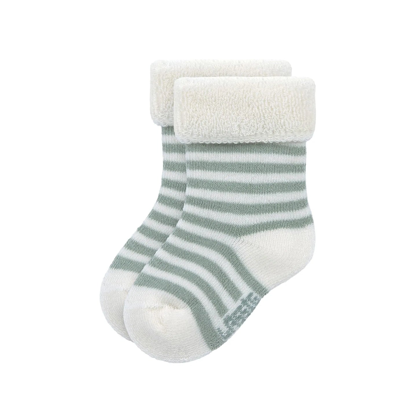 Grün-weiß gestreifte Babysocken – enthalten im 3er Set „Hund" von Lässig, weiche Terry-Erstlingssöckchen für Babys