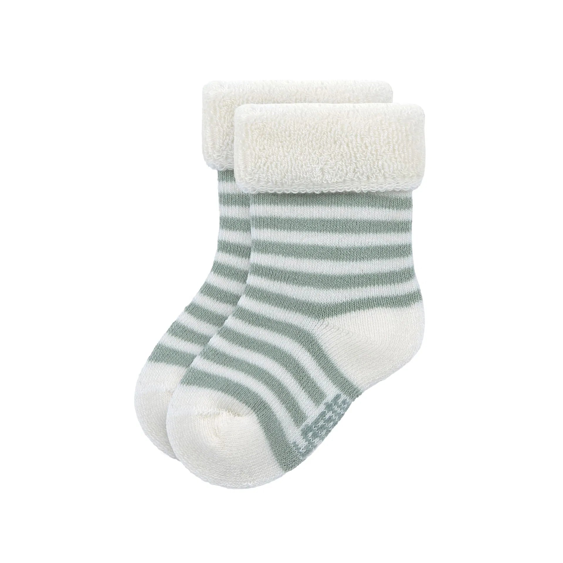 Grün-weiß gestreifte Babysocken – enthalten im 3er Set „Hund" von Lässig, weiche Terry-Erstlingssöckchen für Babys