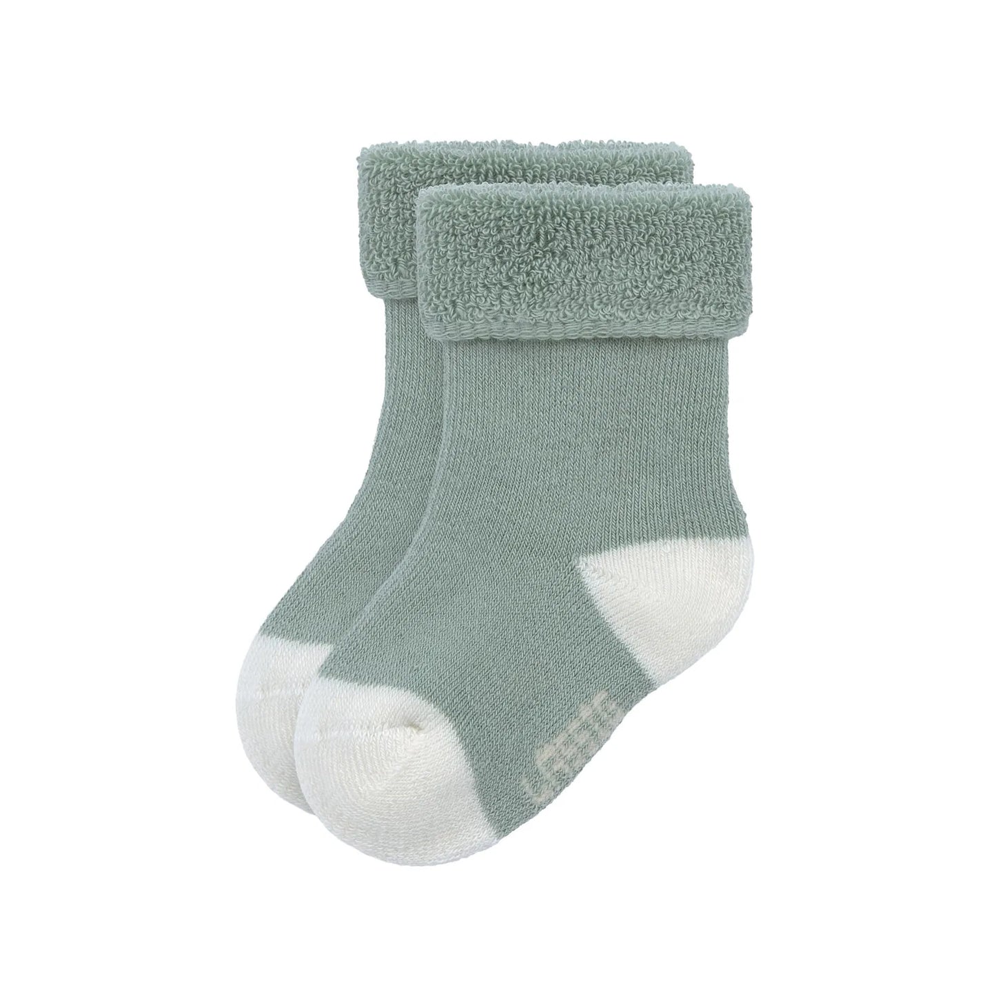 Uni grüne Babysocken mit weißer Spitze und Ferse – enthalten im 3er Set „Hund" von Lässig, weiche Terry-Erstlingssöckchen für Babys