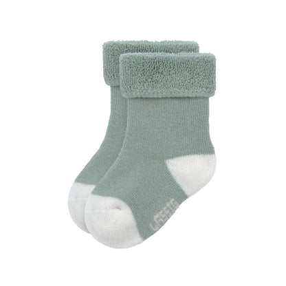 Uni grüne Babysocken mit weißer Spitze und Ferse – enthalten im 3er Set „Hund" von Lässig, weiche Terry-Erstlingssöckchen für Babys