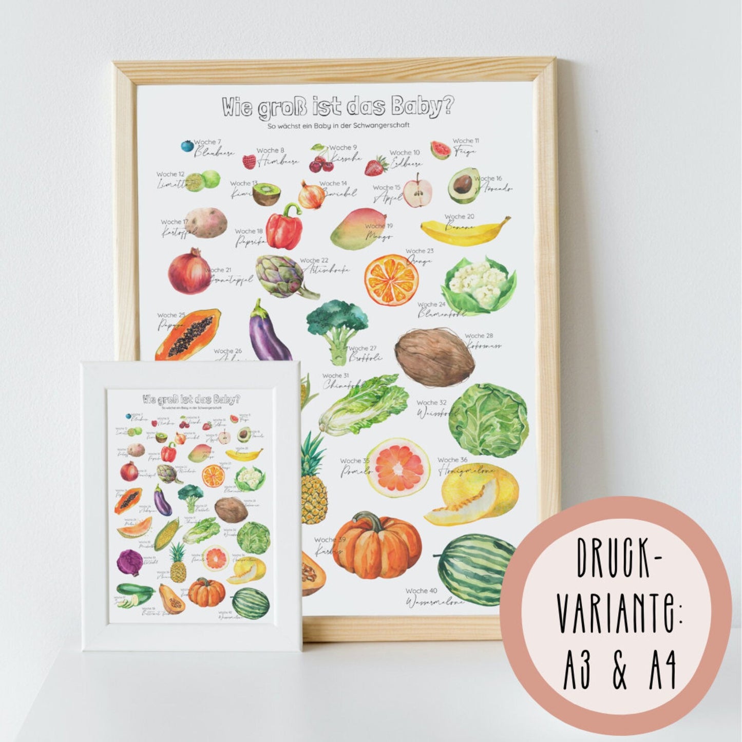 DIGITALE DATEI: Poster "Früchte" für die Schwangerschaft