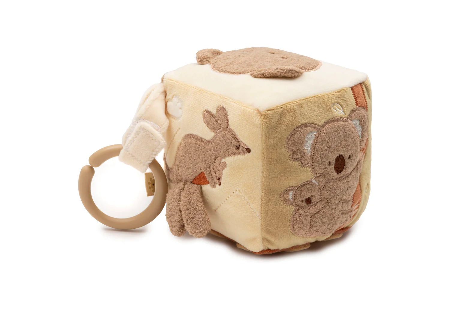 Jollein Aktivitätswürfel Kangaroots mit Beißring – Motorikspielzeug für Babys, Geschenk zur Geburt oder Babyparty