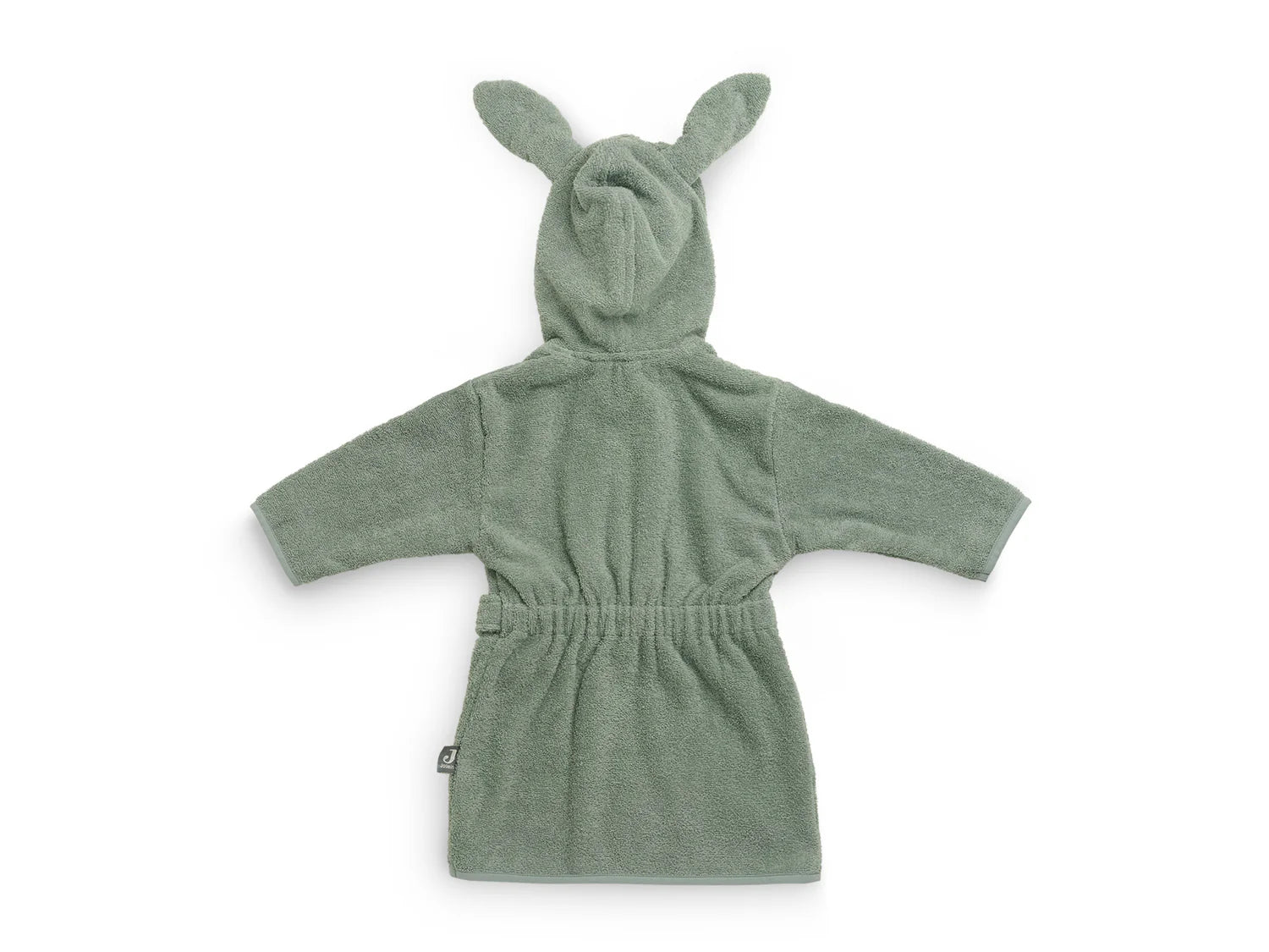 Jollein Baby-Bademantel Frottee ash green 1–2 Jahre – Rückansicht mit Kapuze und Hasenohren