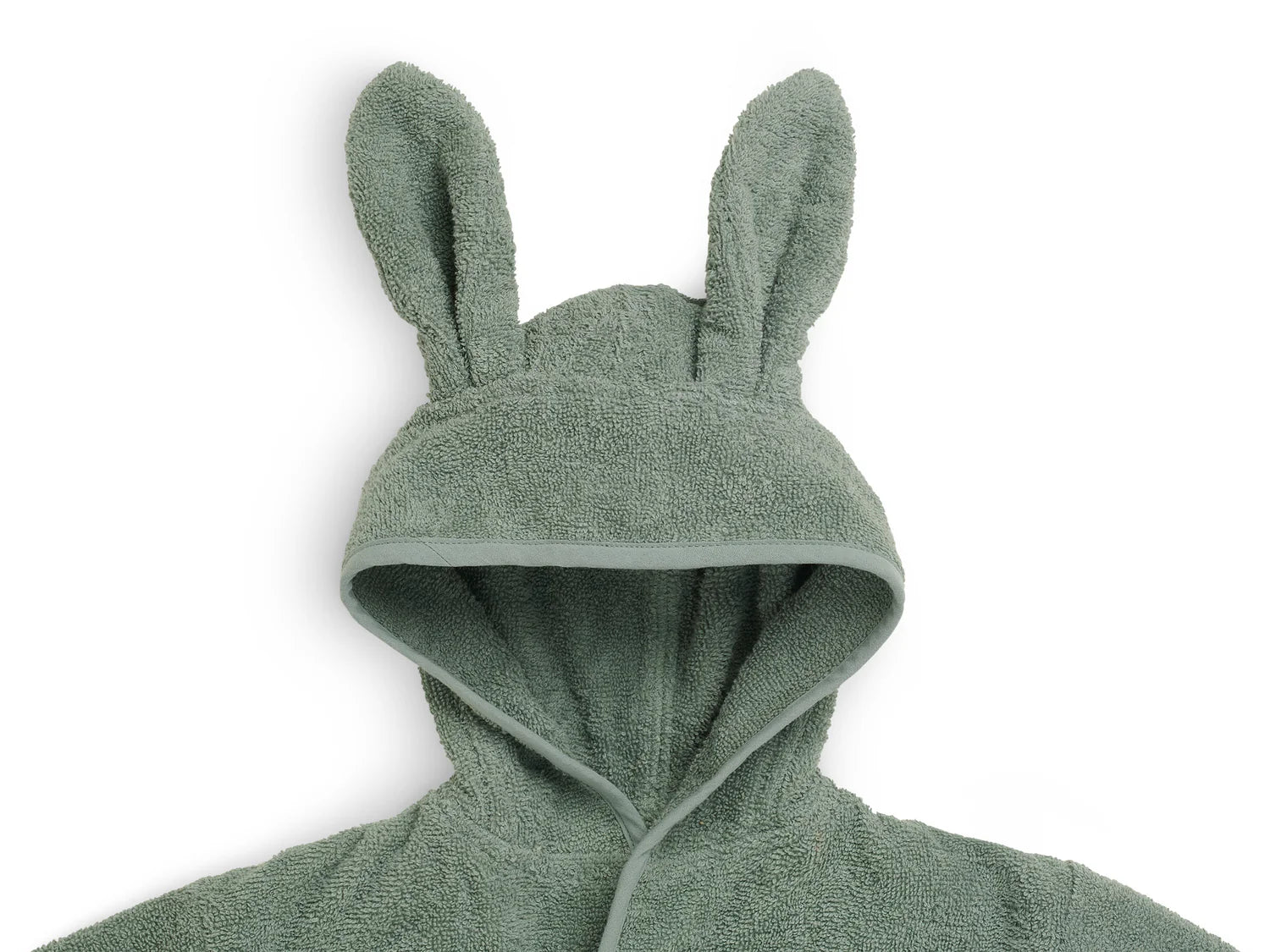 Jollein Baby-Bademantel Frottee ash green 1–2 Jahre – Detailansicht Kapuze mit Hasenohren