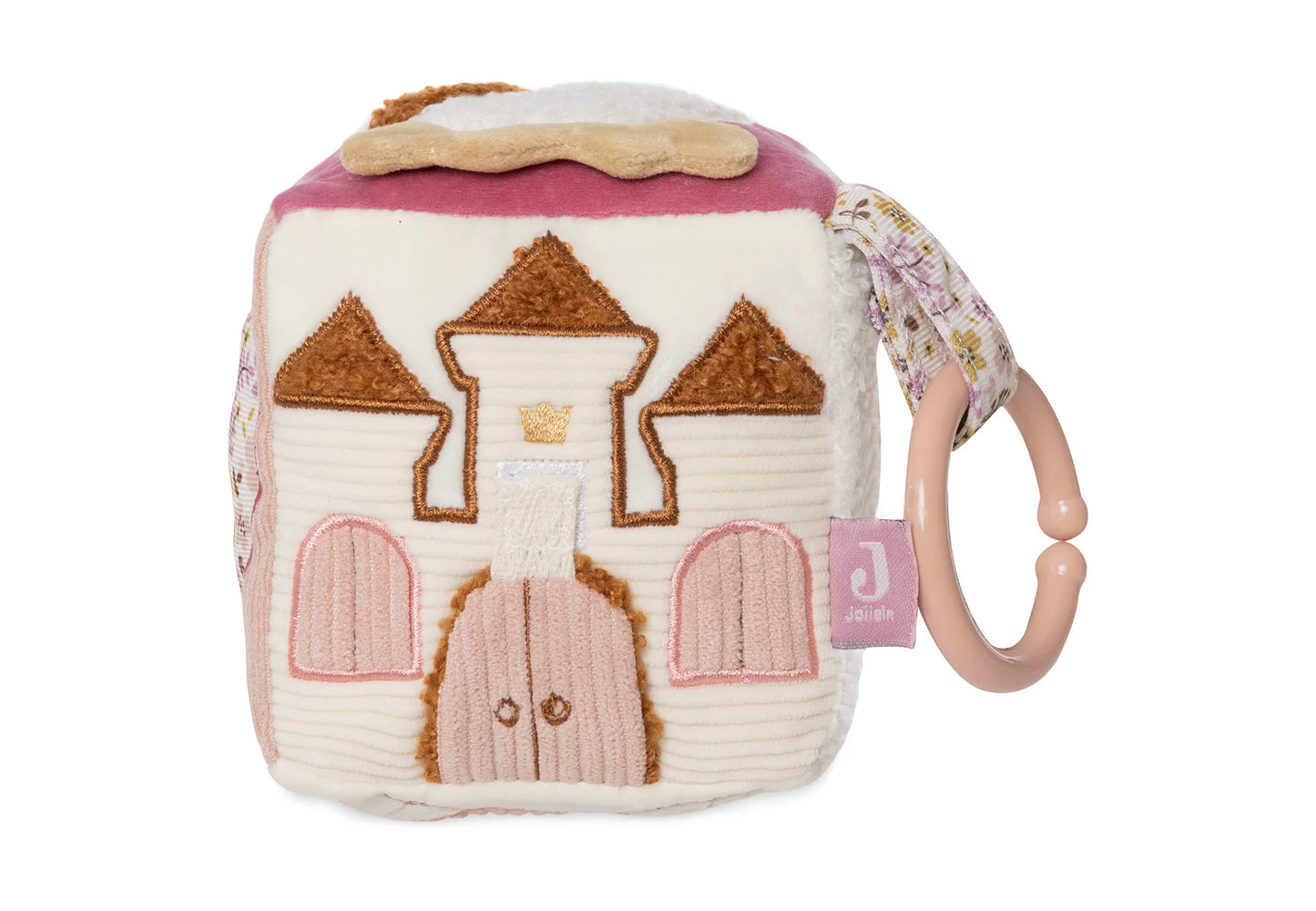 Jollein Fühlwürfel Flower Fairies Schloss-Motiv – Motorikspielzeug für Babys, Geschenk zur Geburt oder Babyparty