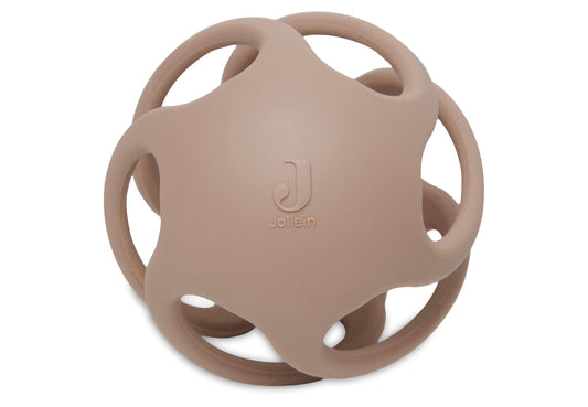Silikonball von Jollein in Biscuit/Braun – Beißspielzeug für Babys, freigestellt
